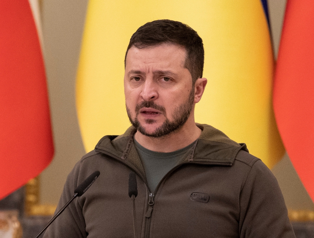 Ukraine's President Volodymyr Zelenskiy speaks during a joint news conference with Czech Prime Minister Petr Fiala (not seen), as Russia's attack on Ukraine continues, in Kyiv, Ukraine, October 31, 2022. (REUTERS/Viacheslav Ratynskyi)