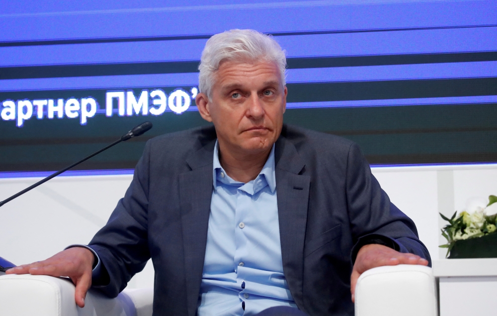 Oleg Tinkov, Chairman of the Board of Directors of Tinkoff Bank, attends a session of the St. Petersburg International Economic Forum (SPIEF), Russia June 7, 2019. Reuters/Maxim Shemetov/File Photo