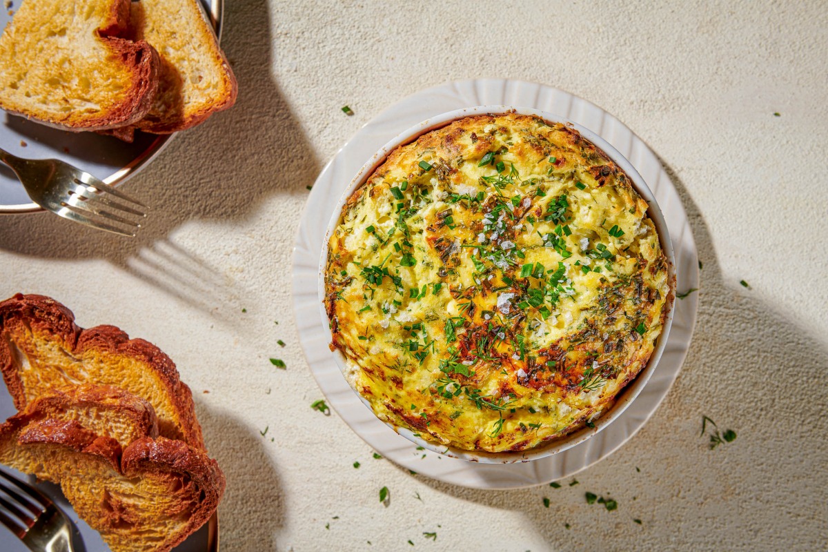 Baked eggs with goat cheese make a fine brunch or dinner The