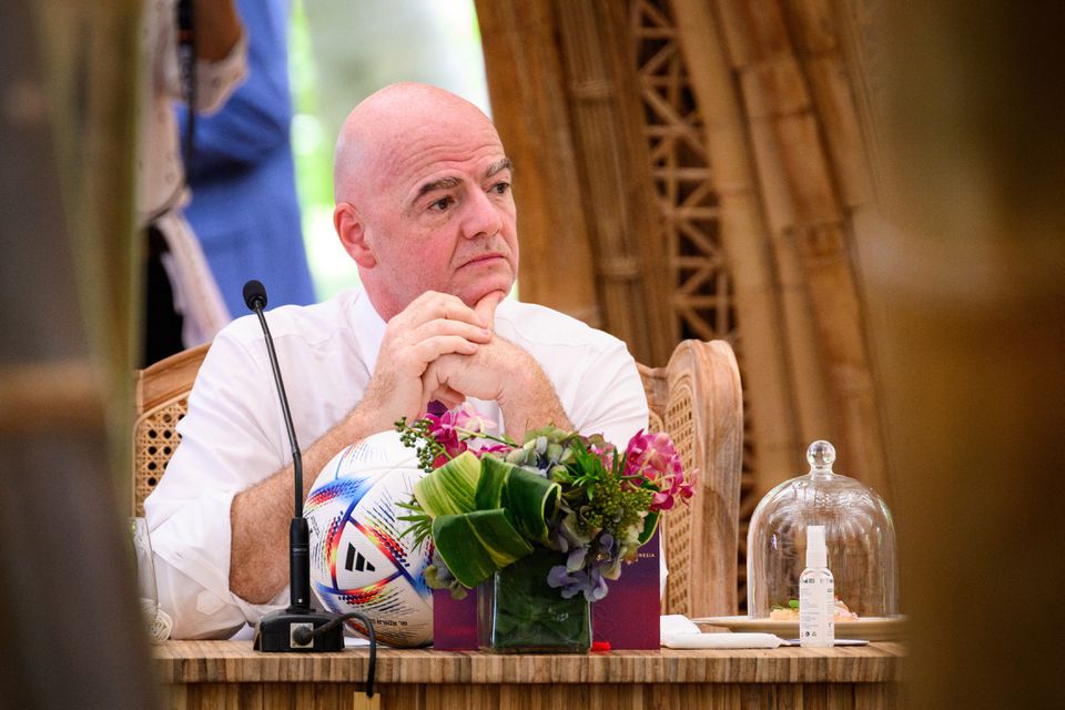 FIFA President Gianni Infantino waits ahead of a working lunch at the G20 Summit on November 15, 2022 in Nusa Dua, Indonesia. Leon Neal/Pool via REUTERS