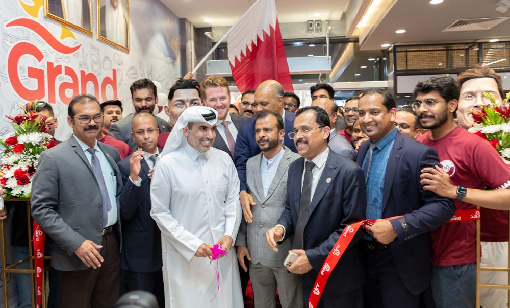 Ashraf Chirakkal, Regional Director of Grand Hypermarket Qatar; CEO Shareef BC; and others at the opening of  Grand Express in Al Aziziya. 