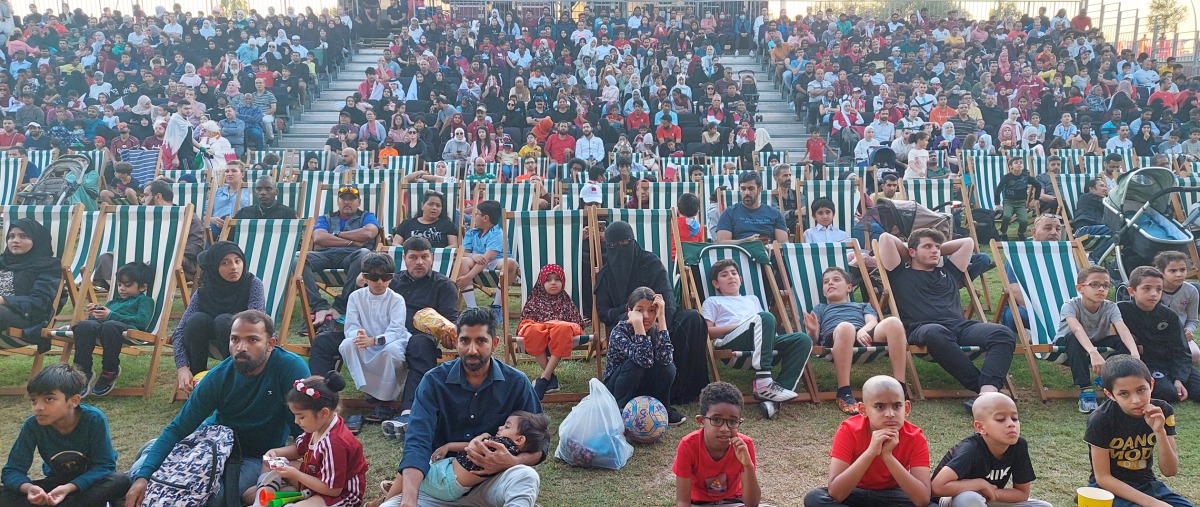 Fans watch live screening of Qatar vs Senegal match at the Oxygen Park yesterday. Pic: Salim Matramkot/The Peninsula

