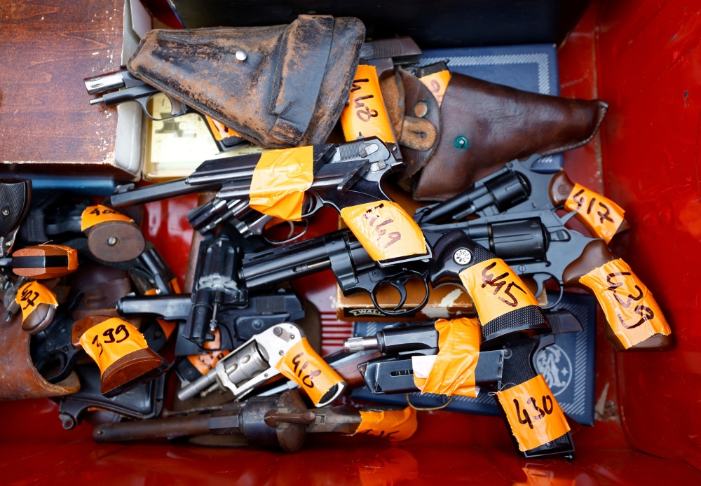 Undeclared firearms owned by residents are seen at a police station in Nice as part of an unprecedented collection campaign in France, November 30, 2022. Reuters /Eric Gaillard