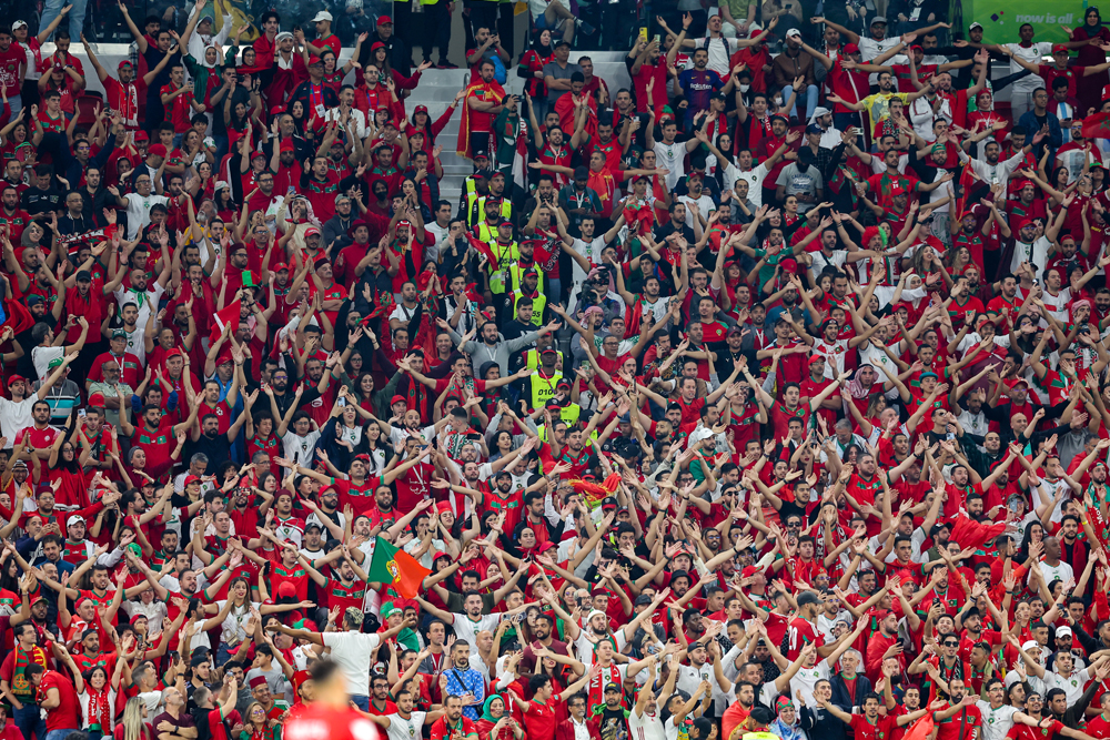Morocco fans cheer during the quarter-final match against Portugal on December 10. Pic: Ayman Kamel