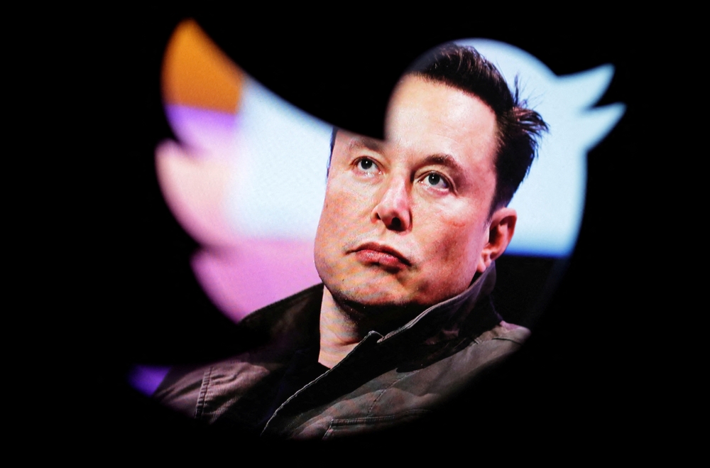 Elon Musk's picture through the Twitter logo. File photo: Dado Ruvic/Reuters
