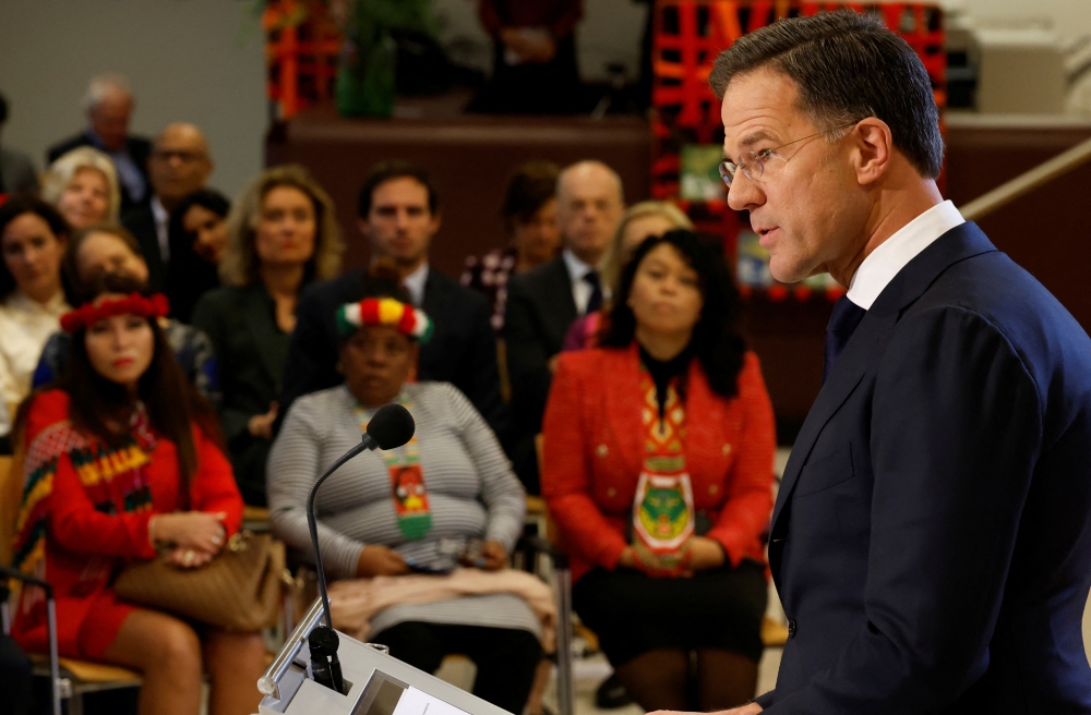 Dutch Prime Minister Mark Rutte apologizes as he responds to recommendations from a panel of experts to accept the role of the Netherlands in the history of slavery and its current consequences in The Hague, Netherlands, on  December 19, 2022. REUTERS/Piroschka van de Wouw