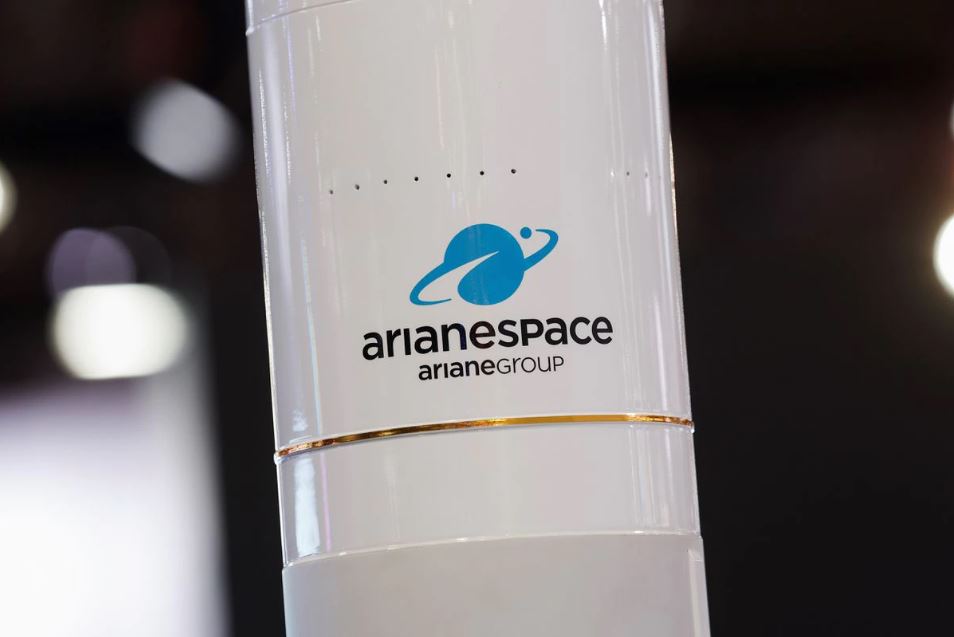 A logo of Arianespace is seen at the company's booth, at the Viva Technology conference dedicated to innovation and startups, at Porte de Versailles exhibition center in Paris, France, June 17, 2022. (REUTERS/Benoit Tessier)