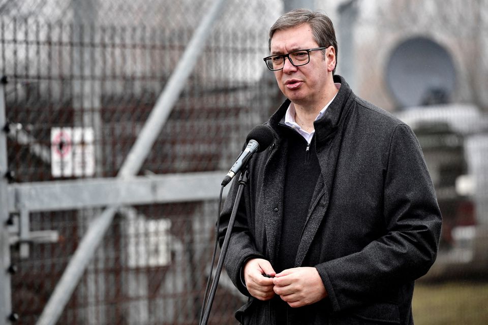 Serbia's President Aleksandar Vucic speaks during a joint news conference with former Czech Prime Minister Andrej Babis and Hungary's President Katalin Novak, at the Hungarian-Serbian border barrier near Kelebia, Hungary, on December 15, 2022. File Photo / Reuters
