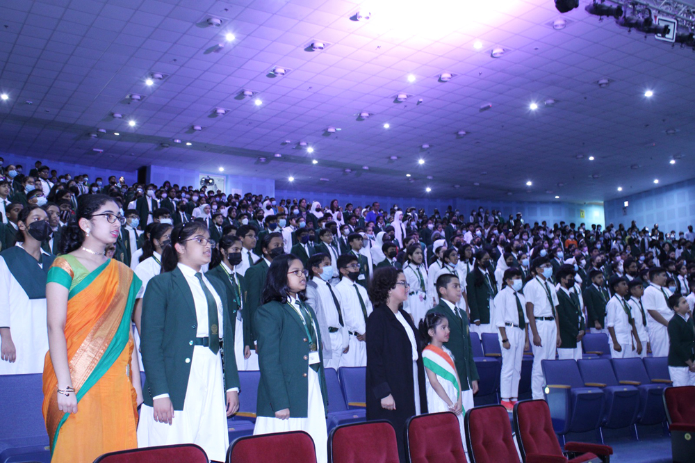 Students and officials observing 'World Hindi Day'.