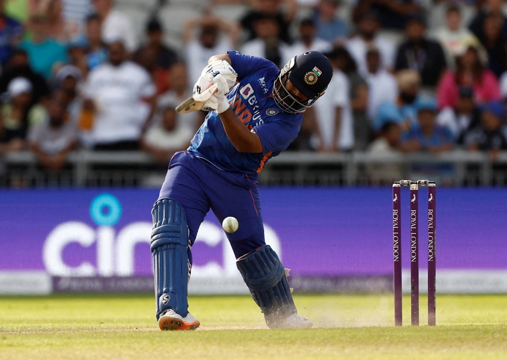 India's Rishabh Pant hits a four during the One Day International series between England and India at the Old Trafford Cricket Ground, Manchester, Britain on July 17, 2022. File Photo / Reuters
