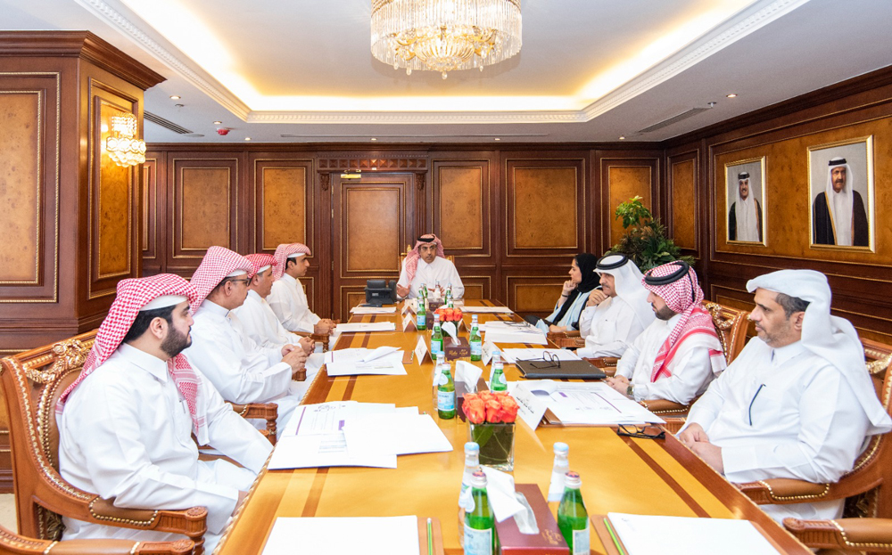 Minister of Labour H E Dr. Ali bin Smaikh Al Marri chairing a meeting of the Board of Directors of the Workers Support and Insurance Fund.