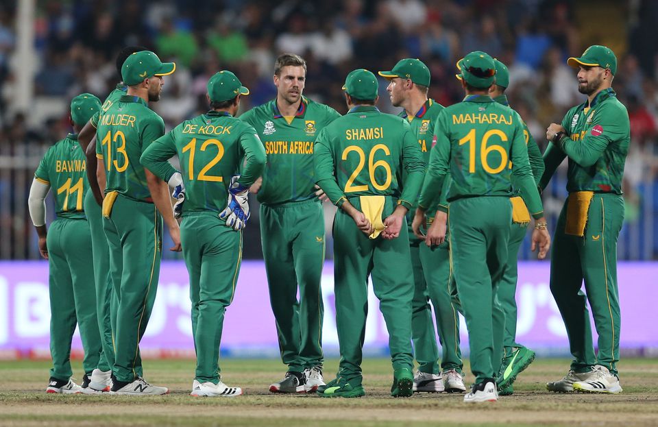 Cricket - ICC Men's T20 World Cup - England v South Africa - Sharjah Cricket Stadium, Sharjah, United Arab Emirates - November 6, 2021 South Africa players during play. File Photo: REUTERS/Satish Kumar