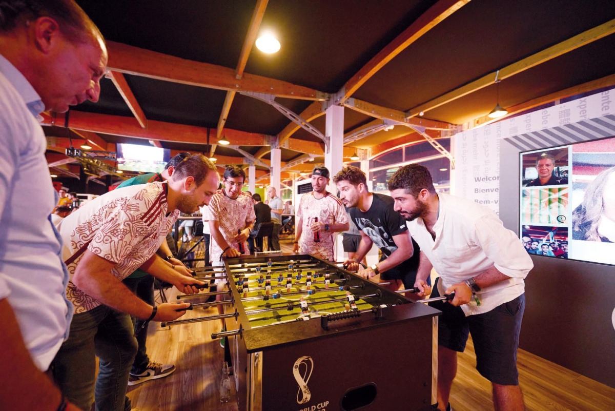 World Cup fans playing a game.