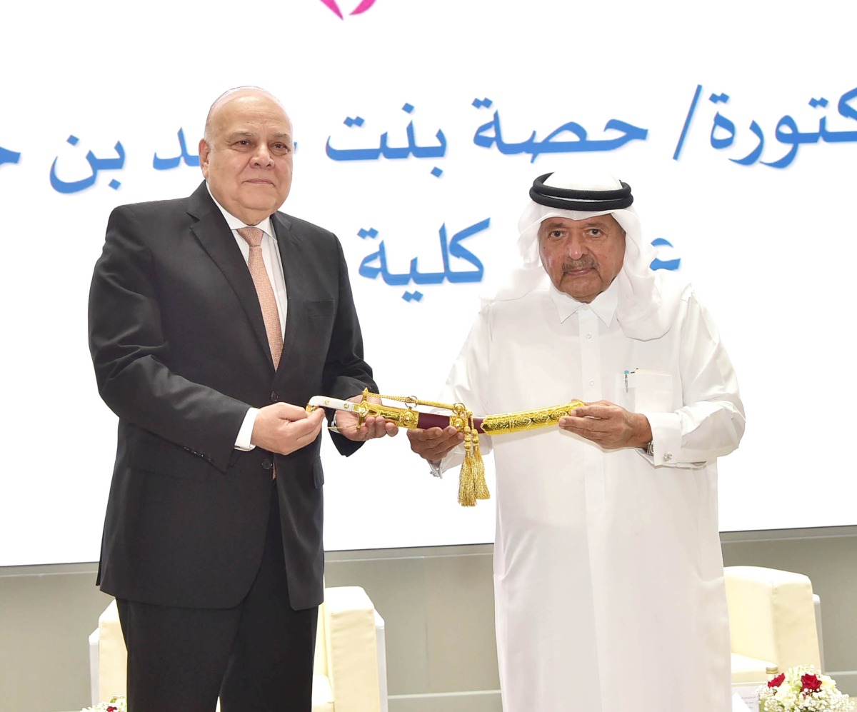 H E Sheikh Faisal bin Qassim Al Thani with President of Association of Arab Universities Prof. Dr. Amro Izzat Salama.