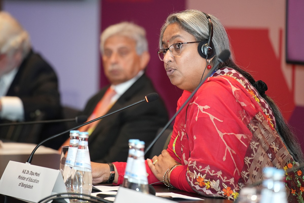 Minister for Education from Bangladesh Dipu Moni speaking at Education Above All’s panel discussion on inclusion and gender equality, yesterday. 