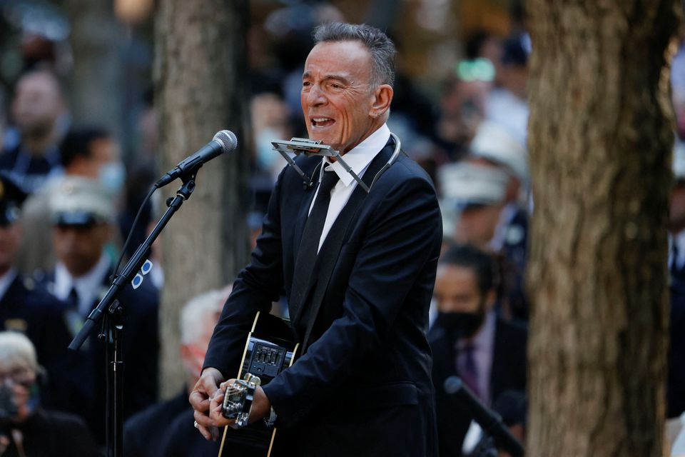 Singer Bruce Springsteen performs during a ceremony marking the 20th anniversary of the September 11, 2001 attacks in New York City, New York, US, September 11, 2021. (REUTERS/Brendan McDermid)