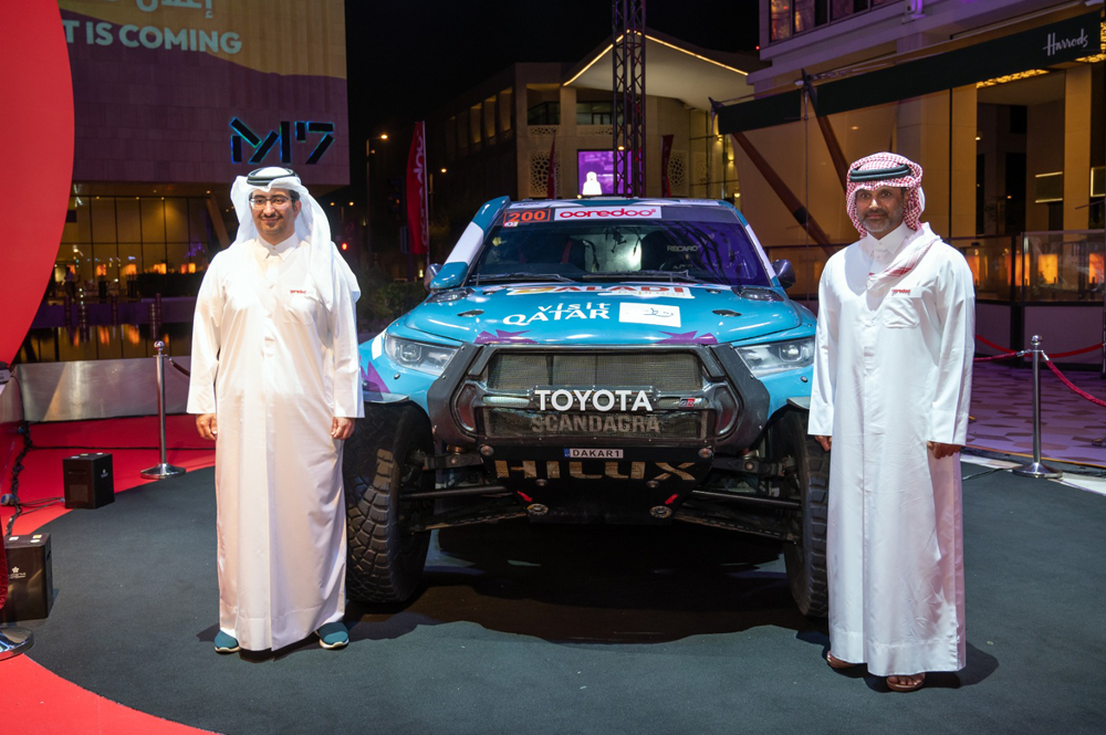 Sheikh Ali bin Jabor Al Thani, CEO at Ooredoo, and Nasser Al Attiyah at the launch event.
