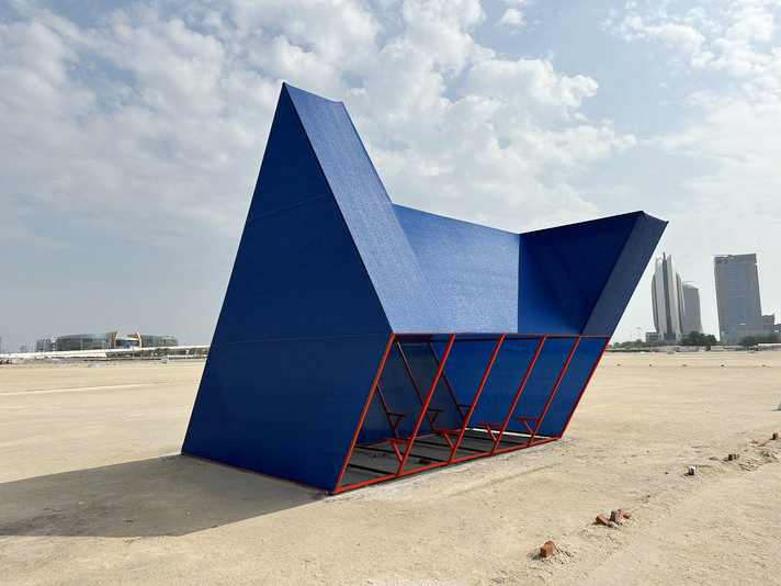The Shelters installation by Marco Bruno and Michael Perrone, located in Lusail, celebrates street cricket. Photo Courtesy of Marco Bruno and Michael Perrone
