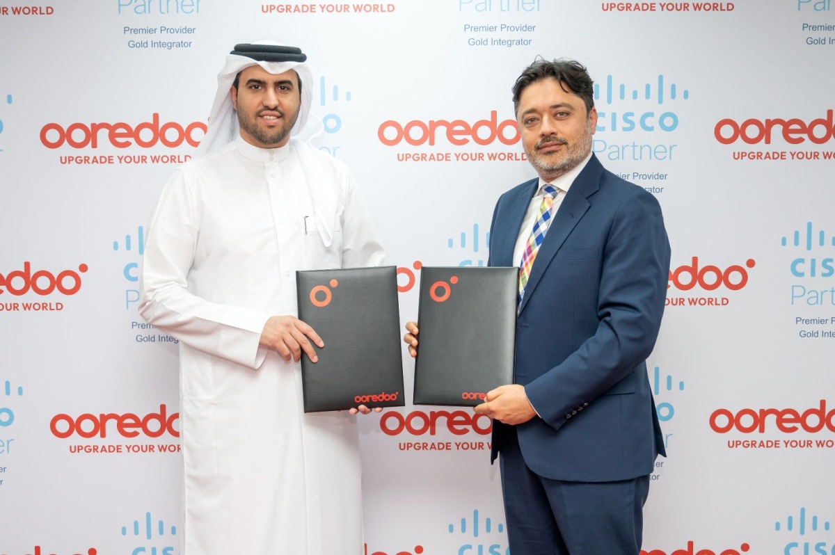 Chief Business Officer at Ooredoo, Thani Al Malki (left) and General Manager at Cisco Qatar, Hasan Khan at the launch event.