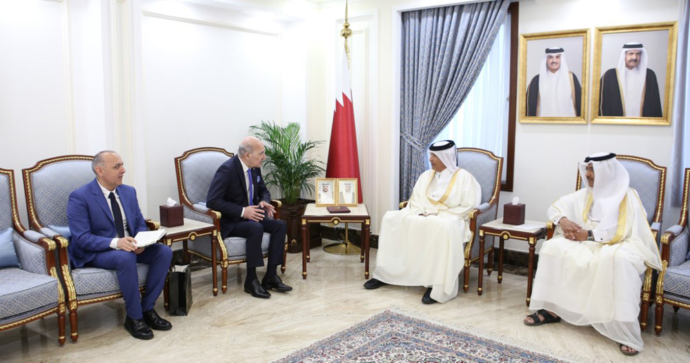 Speaker of the Shura Council H E Hassan bin Abdullah Al Ghanim meeting Ambassador of Azerbaijan to Qatar H E Mahir Muhammad Oglu Aliyev, in Doha, yesterday. 