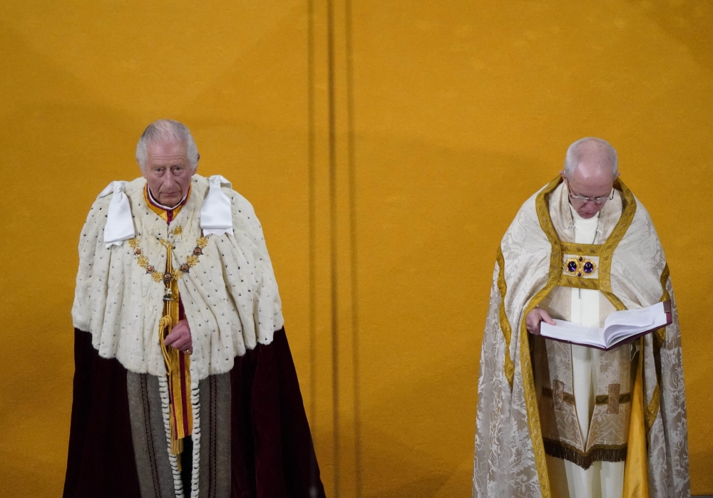 Britain's King Charles III attends his coronation at Westminster Abbey, in central London on May 6, 2023. (Photo by Andrew Matthews / POOL / AFP)