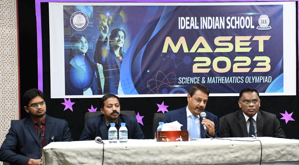Ideal Indian School officials during the announcement of MASET 2023 Olympiad.