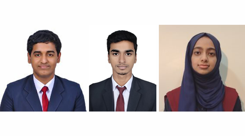 From left: Benito Varghese Biju, Mathew Binoy Kadavil, and  Afifa bint Mustafa