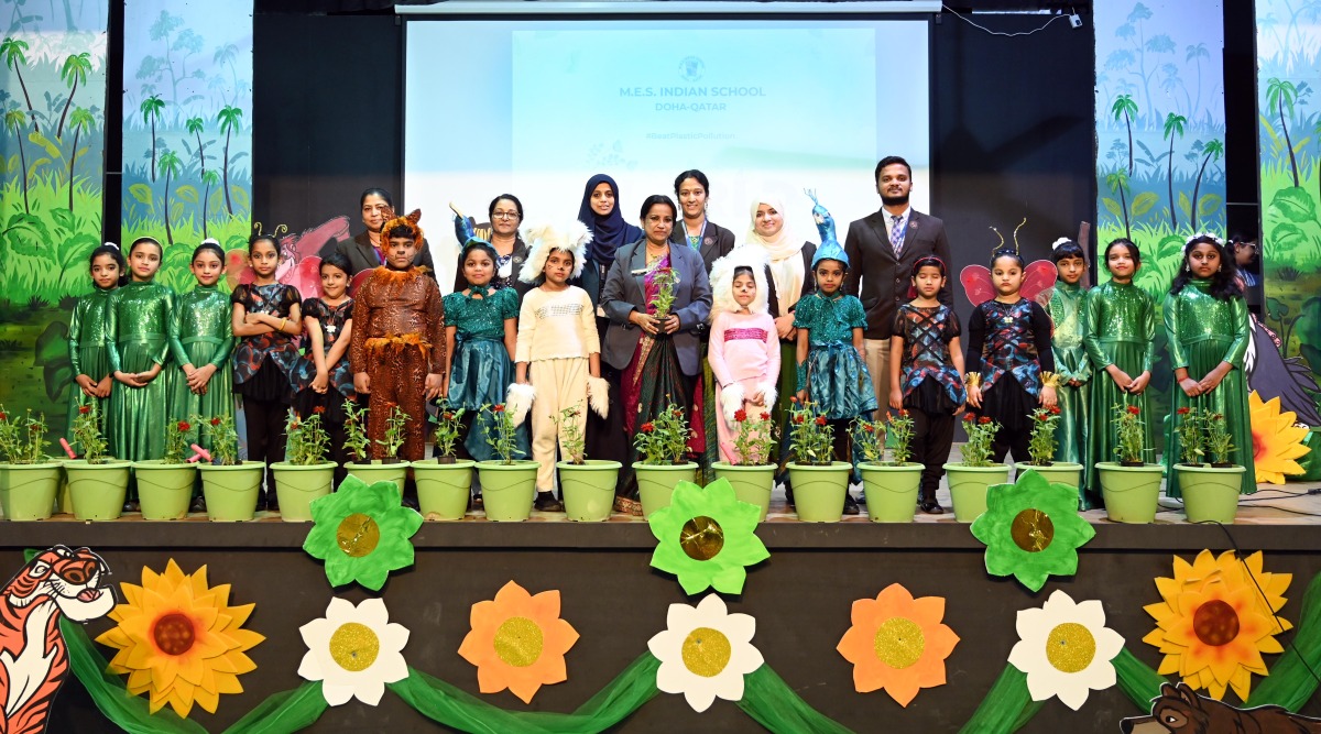Staff and students of MES Indian School during the event to mark World Environment Day.