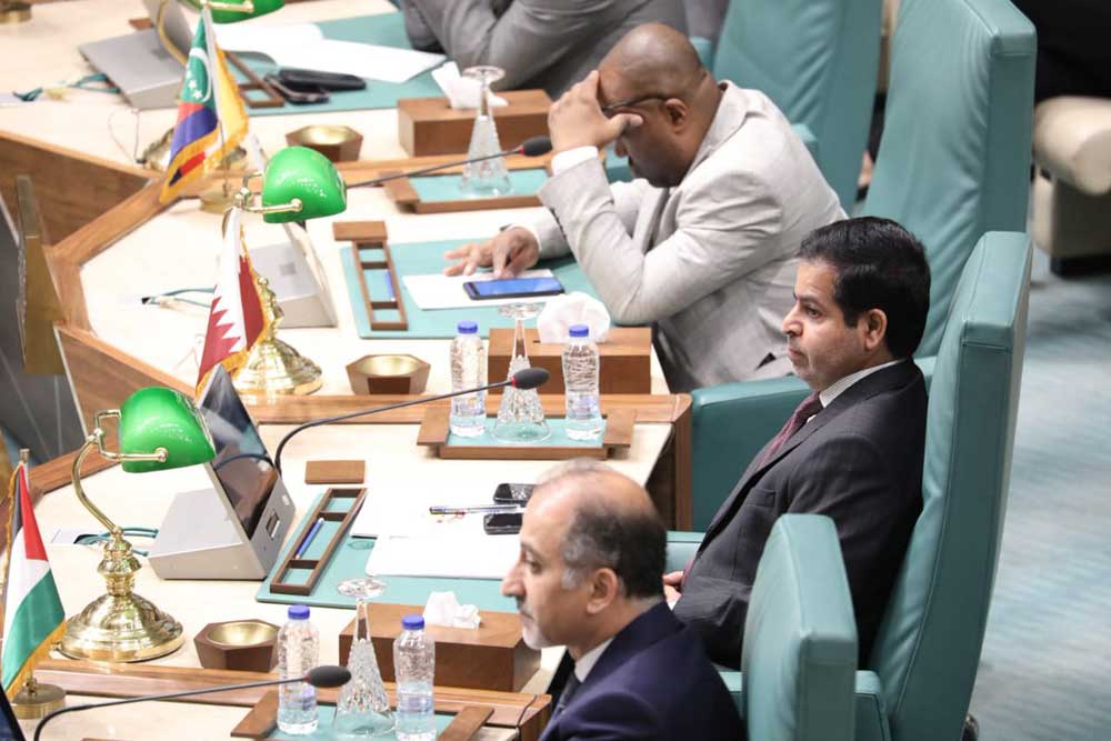 Deputy Permanent Representative of the State of Qatar to the Arab League H E Fahd Rashid Al Muraikhi  and other delegates at the meeting in Cairo.