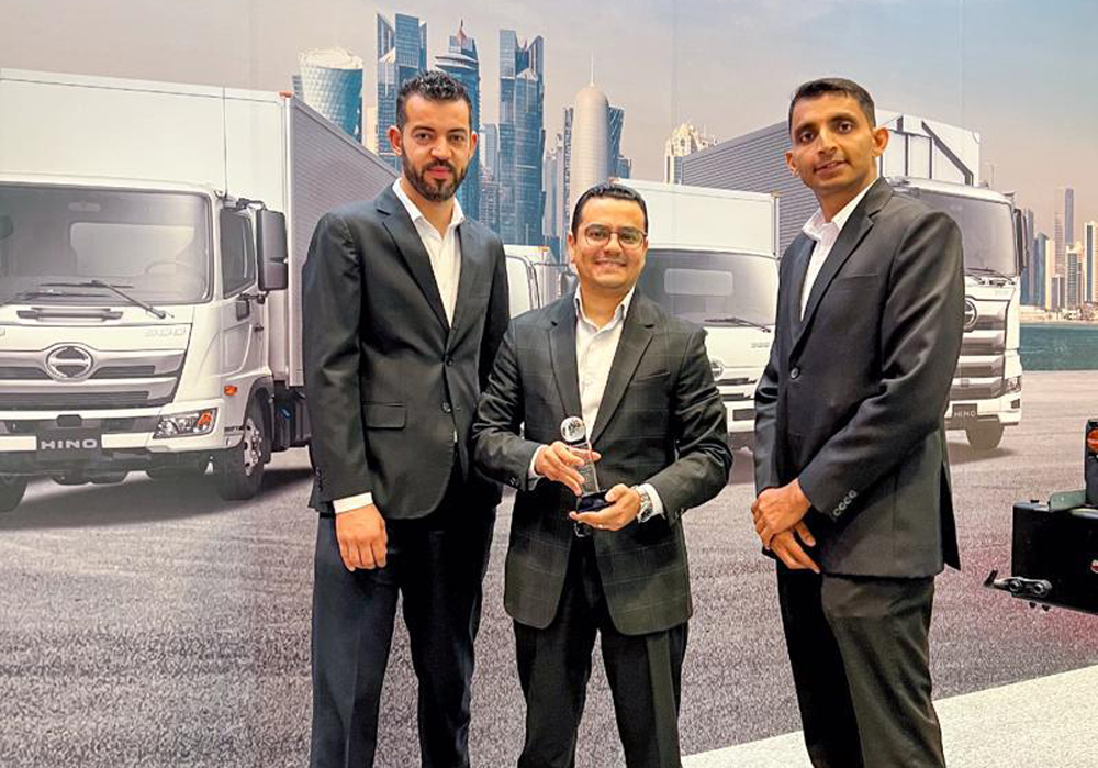 Officials of Milaha with the 'Hino Sales Achievement Award'.