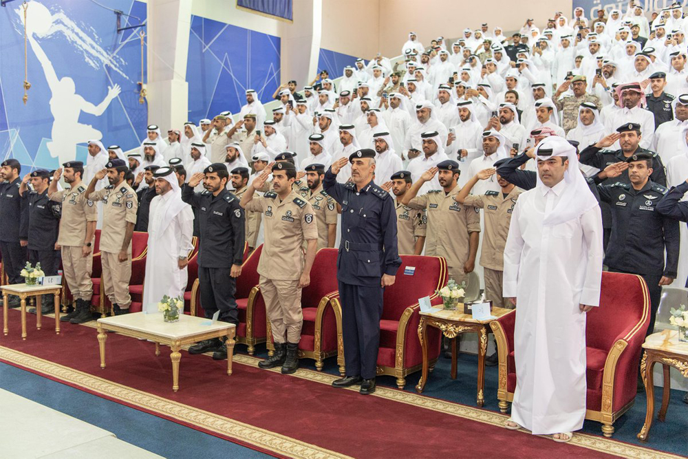 Minister of State for Interior Affairs H E Sheikh Abdulaziz bin Faisal Al Thani along with other dignitaries during the ceremony to celebrate graduation of Police Officers of Tomorrow programme cadets.