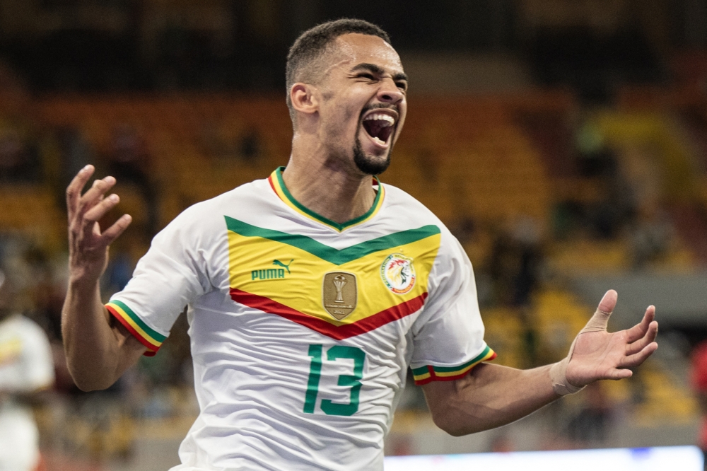 :FILES) Senegal's Iliman Ndiaye celebrates scoring his team's third goal during the 2023 Africa Cup of Nations (CHAN) Group L qualifier match between Senegal and Mozambique at Stade Me Abdoulaye Wade in Dakar on March 24, 2023. (Photo by John Wessels / AFP)
