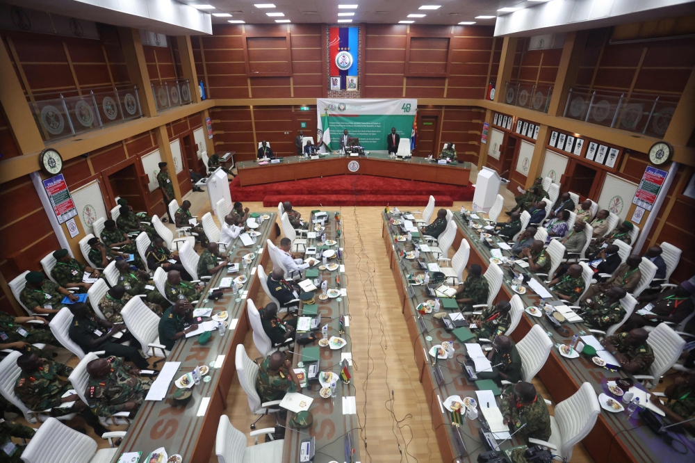 File photo of the Economic Community of West African States (ECOWAS) Committee of Chiefs of Defence Staff from ECOWAS countries as they deliberate in Abuja, Nigeria on the political unrest in the Republic of Niger on August 2, 2023. (Photo by Kola Sulaimon / AFP)