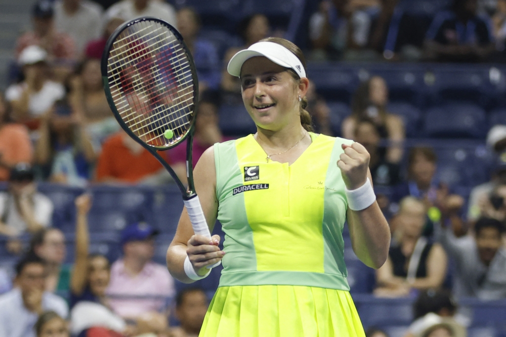 Jelena Ostapenko of Latvia reacts to defeating Iga Swiatek of Poland during their Women's Singles Fourth Round match on Day Seven of the 2023 US Open at the USTA Billie Jean King National Tennis Center on September 03, 2023 in the Flushing neighborhood of the Queens borough of New York City. Sarah Stier/Getty Images/AFP