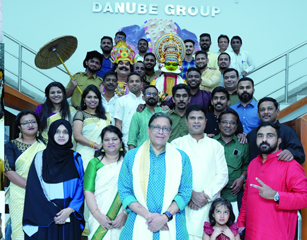 Officials from Danube Group celebrating Onam festival.