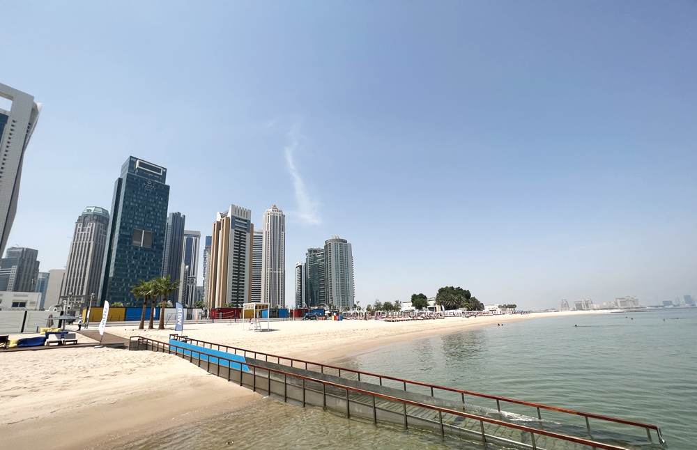 A view of the West Bay Beach with the accessibility ramp.