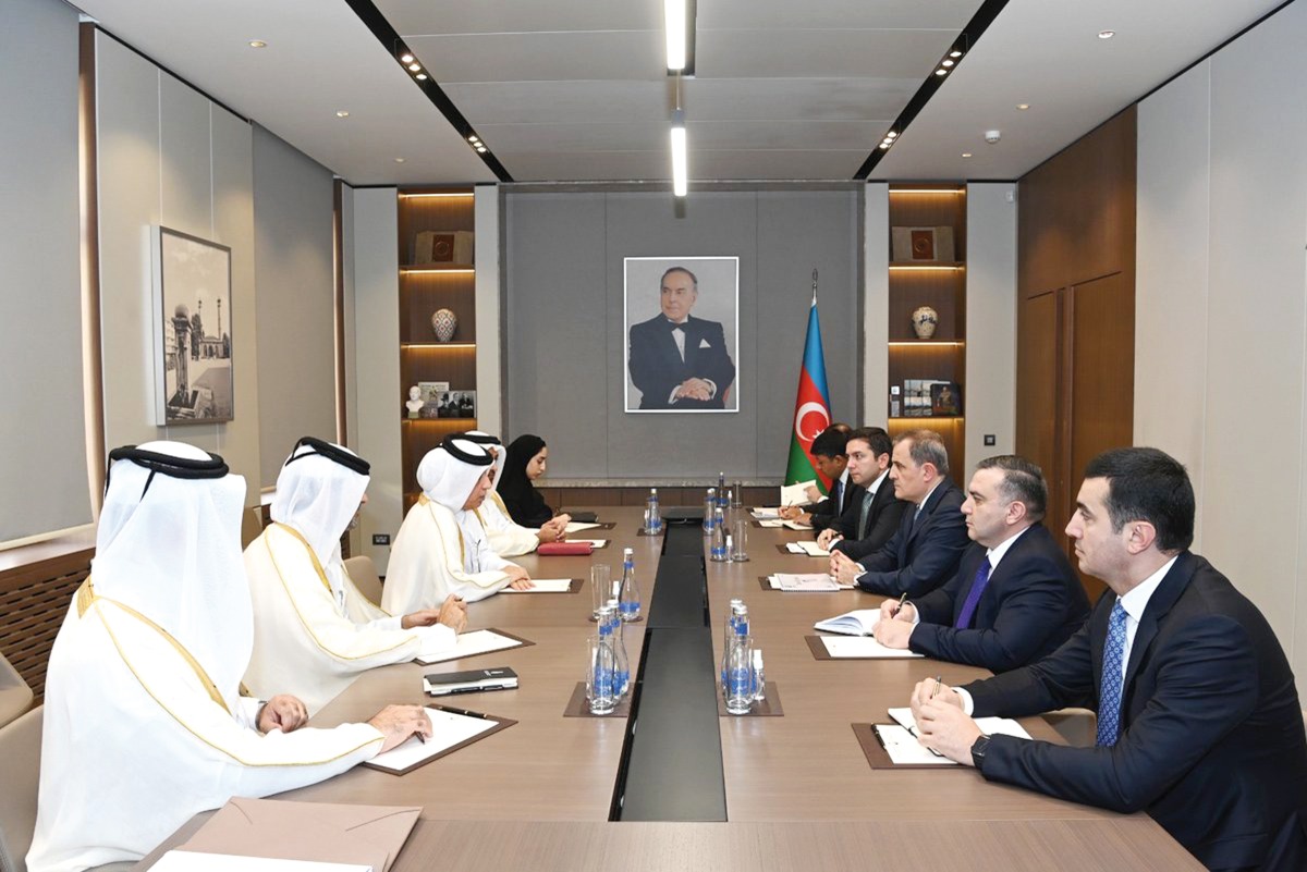 Minister of State for Foreign Affairs H E Sultan bin Saad Al Muraikhi meeting with Minister of Foreign Affairs of the Republic of Azerbaijan H E Jeyhun Bayramov.