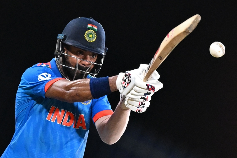 India's KL Rahul plays a shot during the 2023 ICC Men's cricket World Cup one-day international (ODI) match between India and Australia at the MA Chidambaram Stadium in Chennai on October 8, 2023. (Photo by R.Satish Babu / AFP) 