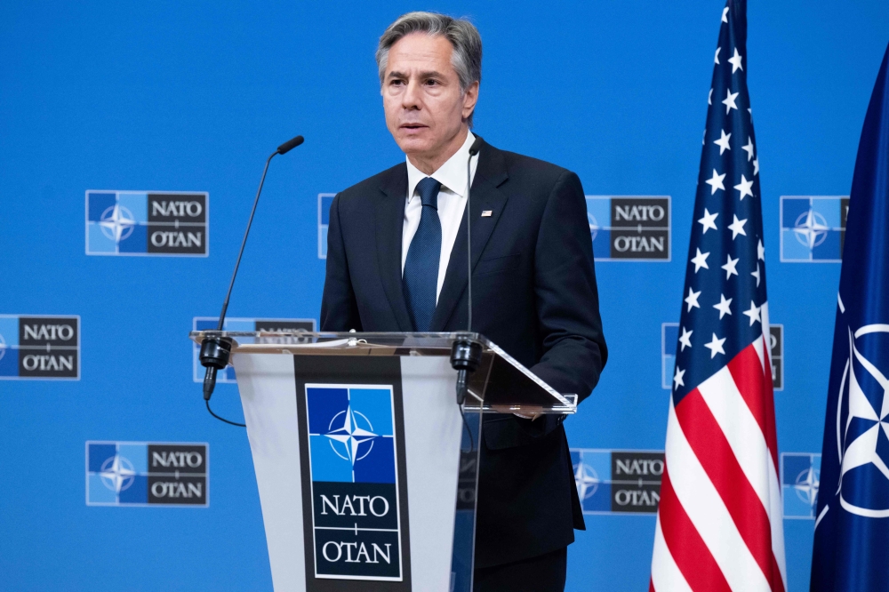 US Secretary of State Antony Blinken gives a press conference following the Nato Foreign Ministers meeting on Ukraine at Nato Headquarters in Brussels, on November 29, 2023. (Photo by Saul Loeb / POOL / AFP)