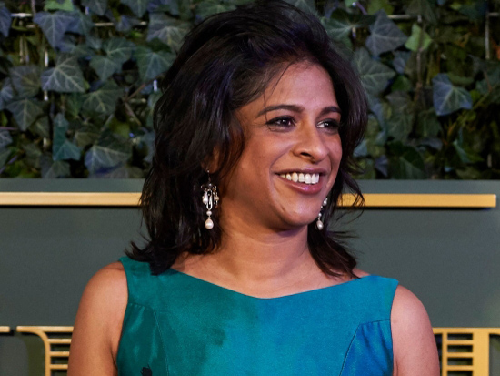 (Files) British theatre director Indhu Rubasingham poses on the red carpet at the 61st London Evening Standard Theatre Awards 2015 in London. (Photo by Niklas HALLE'N / AFP)