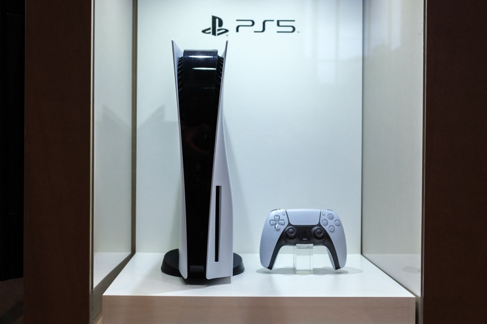 In this picture taken on May 9, 2022, a Sony Playstation 5 video game console is displayed at the company's headquarters in Tokyo. Photo by Philip FONG / AFP