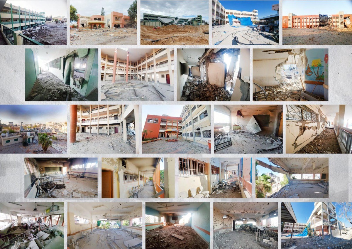 Ministry of Education - Palestine shared photos of the destruction of Palestinian schools in Gaza 