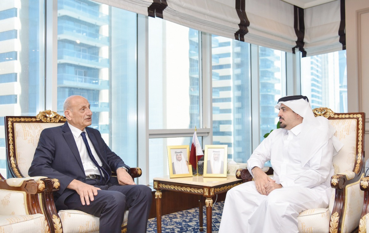 QFMA CEO Dr. Tamy bin Ahmad Al Binali with Secretary General of UASA Jalil Tarif during the meeting at QFMA’s headquarters yesterday.