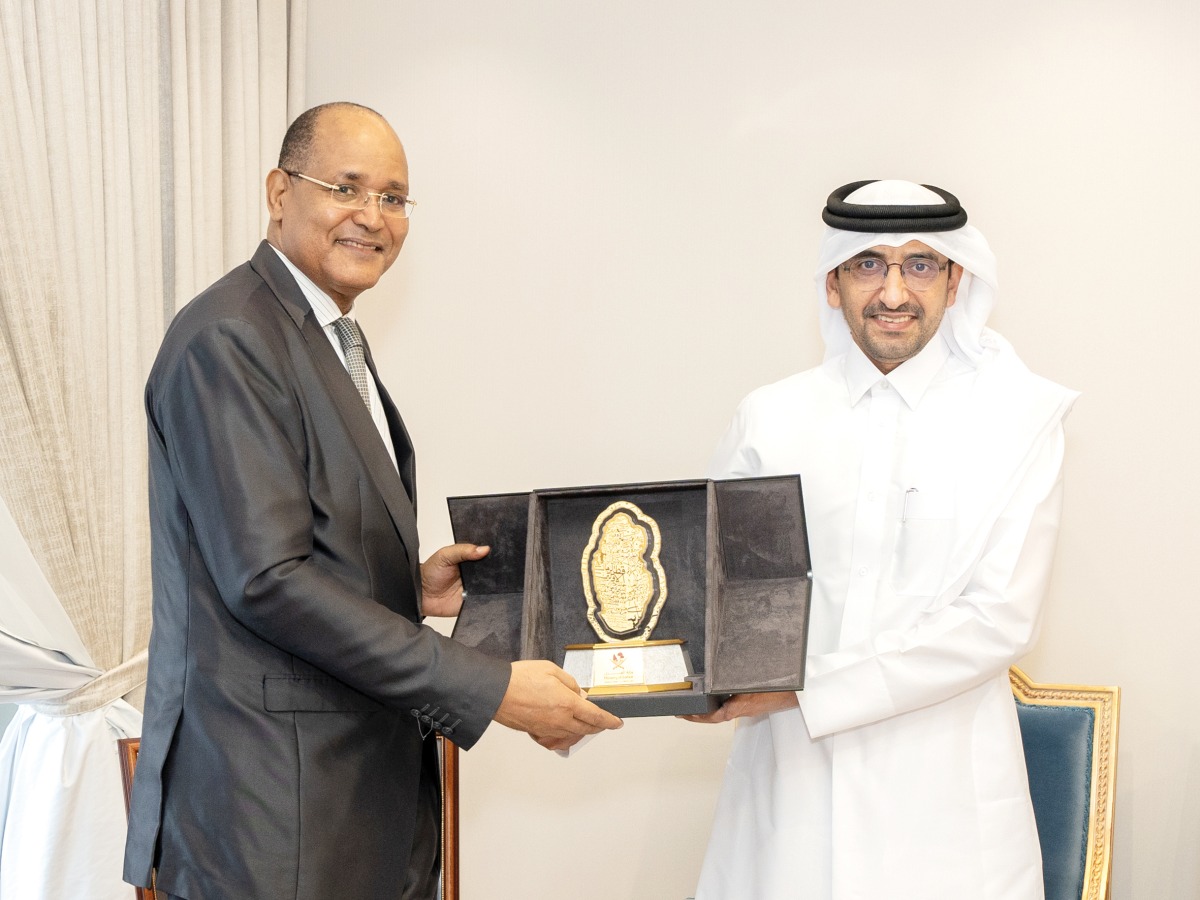 Minister of Justice and Minister of State for Cabinet Affairs H E Ibrahim bin Ali bin Issa Al Hassan Al Mohannadi (right) during a meeting with Assistant Secretary-General of the Arab League H E Ambassador Dr. Mohamed Al Amin Weld Kik.
