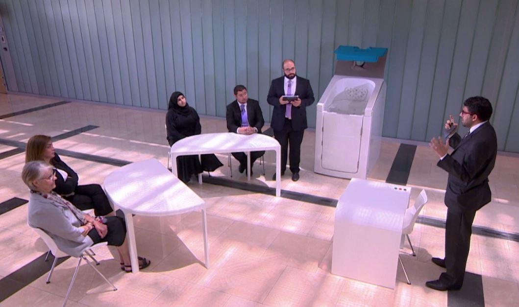 Dr. Ahmed El-Khattat presenting the innovation to the judges panel at the “Stars of Science” Program.