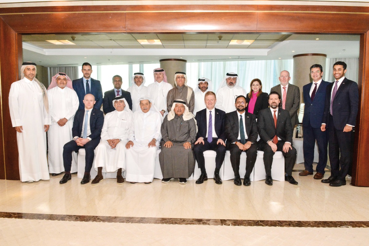 UK Deputy Prime Minister H E Oliver Dowden, UK Ambassador to Qatar H E Neerav Patel, QBA Chairman Sheikh Faisal bin Qassim Al Thani, with QBA board members during the meeting, yesterday.