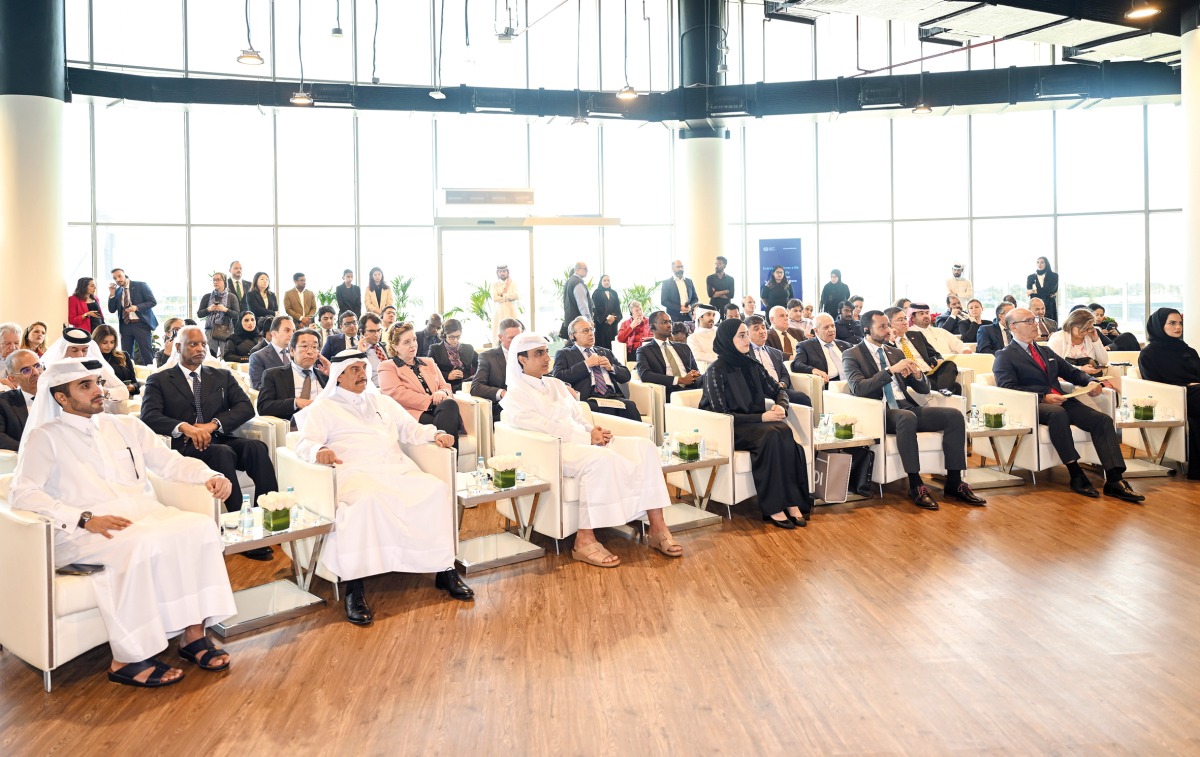 (From left) Acting General Manager, Qatar Chamber Ali Bu Sharbak Al Mansouri, Director General of the Executive Bureau of the Council of Ministers of Labour and Ministers of Social Affairs in GCC States Mohammed Hassan Al-Obaidli, Assistant Undersecretary for Migrant Labour Affairs at MoL H E Sheikha Najwa bint Abdulrahman Al Thani, Head of the ILO Project Office for Qatar Max Tuñón, and Ambassador of Spain to Qatar H E Javier Carbajosa Sanchez during the event.