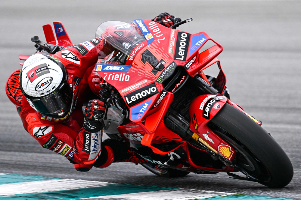 Ducati Italian rider Francesco Bagnaia takes a corner during the third day of the pre-season MotoGP test at the Sepang International Circuit in Sepang in this  February 8, 2024 file photo.