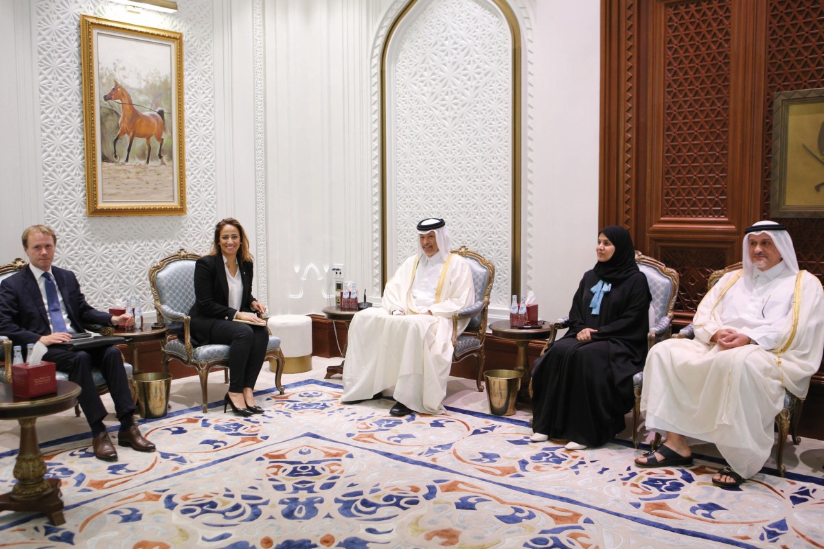 Speaker of the Shura Council H E Hassan bin Abdullah Al Ghanim meeting Member of the Foreign Affairs Commission and Vice-President of France-Qatar Friendship Group in the French National Assembly H E Amelia Lakrafi yesterday.
