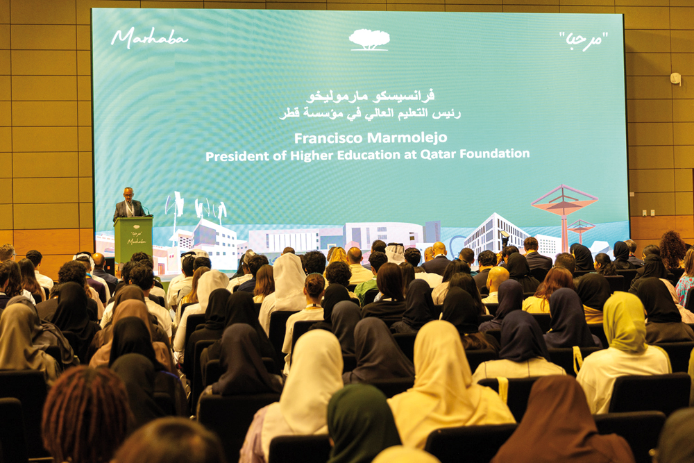 Francisco Marmolejo, President of Higher Education at Qatar Foundation, addressing the new university students. 
